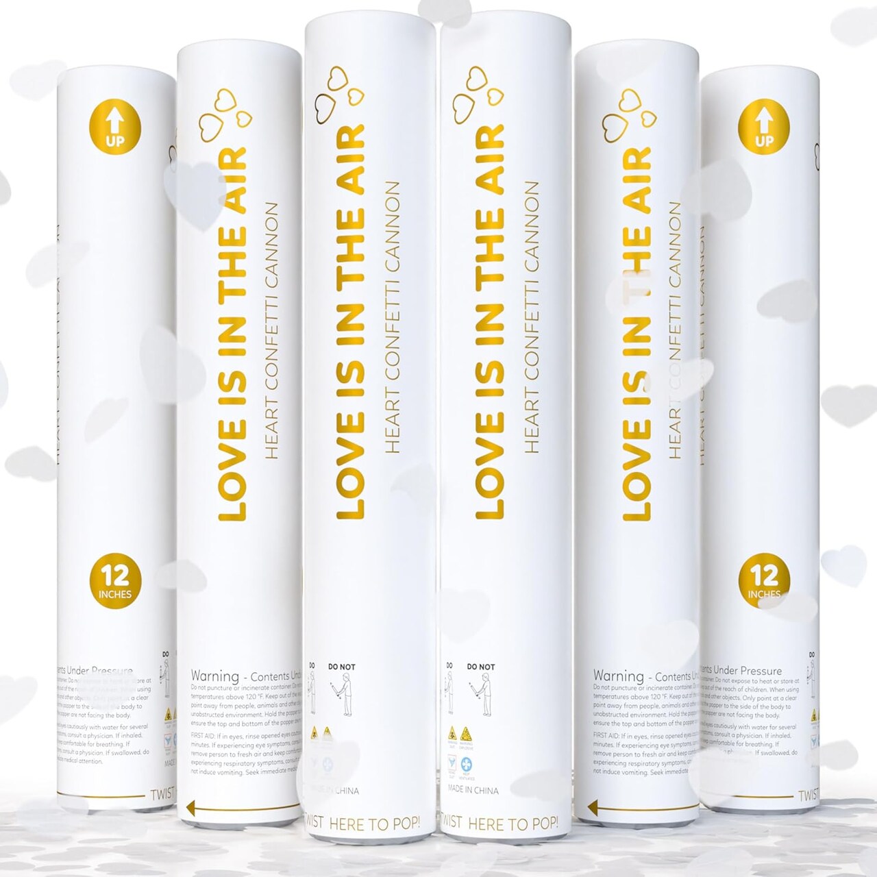 6PCS White Heart Confetti Cannons – Biodegradable Party Poppers for Wedding & Valentine’s